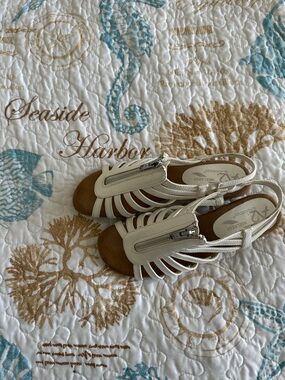 A2 By Aerosoles White Slingback Sandals with Front Zip Detail